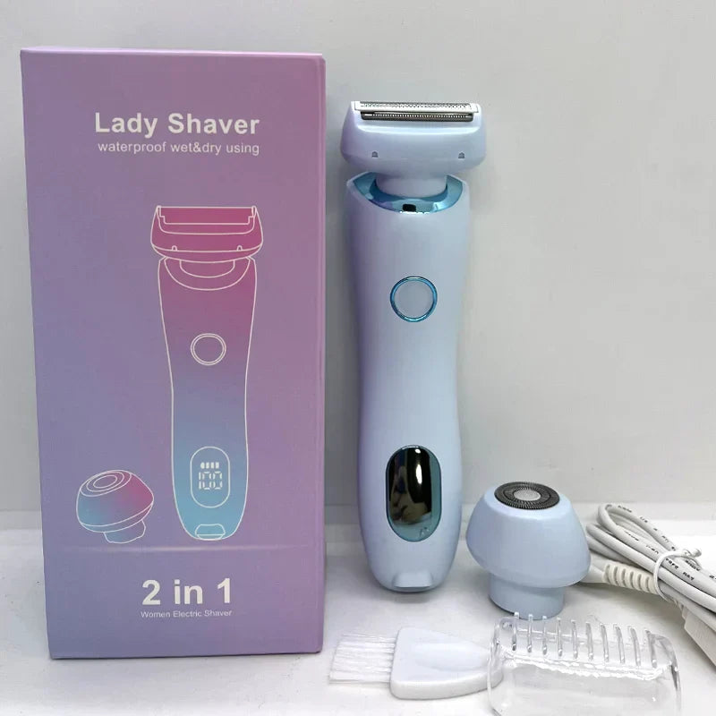 2-in-1 Electric Razor for Women Painless Bikini Trimmer & Hair Remover Blue-1