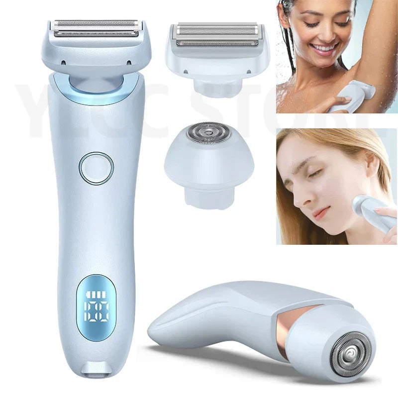2-in-1 Electric Razor for Women Painless Bikini Trimmer & Hair Remover Blue-0